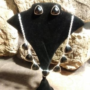 Liz Claiborne Black and Silver Necklace & Earrings